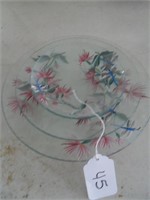 3 HAND PAINTED GLASS SERVING PLATES