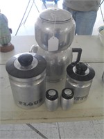 ALUMINUM COFFEE URN, 2 CANNISTERS & SHAKERS
