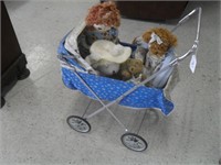 DOLL BUGGY WITH COLLECTIBLE DOLLS & STUFFED ANIMAL