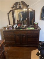 MARBLE TOP DRESSER WITH TRIFOLD MIRROR