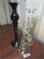 Three Heavy Glass Candle Holders