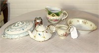Mixed Vintage China for Serving, Teapot, Casserole