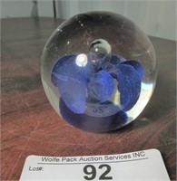 Glass Paper Weight wih Blue Flower