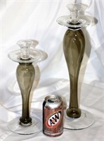 Pair of Art Glass Candleholders Made in Poland