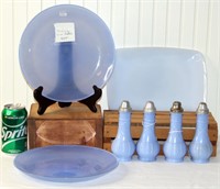 Vintage Delphite Blue Glass S&P Shakers, Plate