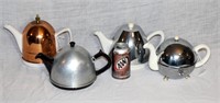 4 Tea Pots w Covered Metal Insulating Tops