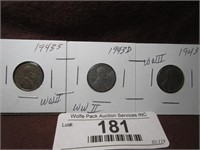 1943, 1943 S and 1943 D Wheat Pennies