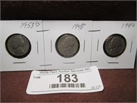 1953 D, 1948 and 1940 Nickels