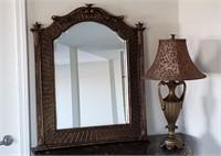 Ornately Framed Mirror & Lamp