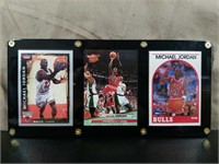 (3) Vintage Michael Jordan Cards In Display