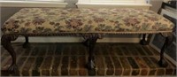 Floral Upholstered Bench with Ball & Claw Feet