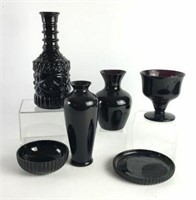 Selection of Dark Ruby Red Glassware