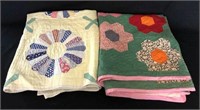 Handmade Pinwheel & Flower Quilts, Lot of 2