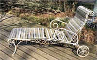 Metal Patio Lounger with Vinyl Straps & Wheels
