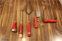 Red Handled Kitchen Utensils (5) incl Icepick