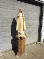 Large Religious Mary Statue w Stump Base Chalkware