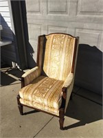 1970's High Back Chair with Wood Trim