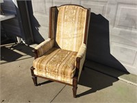 1970's High Back Chair with Wood Trim