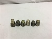 6 Sewing Thimbles unmarked look sterling