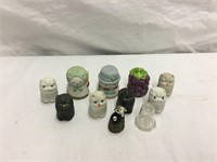 10 Figural & 1 Etched Glass Sewing Thimbles
