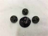 4 Vintage Black Glass Buttons quilt look