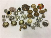 Group Vintage Metal & Rhinestone Buttons buckle pt