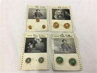 4 Vintage Movie Star Sewing Button Cards