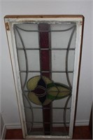 Stained glass piece and wooden frame,