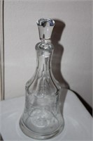 Etched Glass decanter, 11" tall
