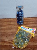 Marbles in Milk Jar & Bag