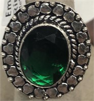 Emerald ring marked German silver size 7