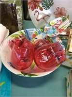 Flamingo  bowl with glasses