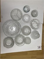 Mixed sizes cut glass bowls, 16