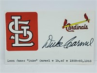 Leon James (Duke) Carmel Autographed 3X5 Note Card