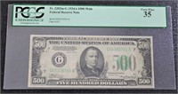Graded 1934A $500 mule Fed Reserve note