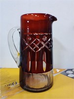 Bavarian Red to Clear Glass Pitcher