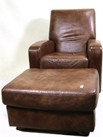 BROWN LEATHER CHAIR WITH OTTOMAN