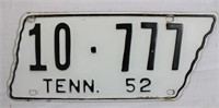 White 1952 TN license plate