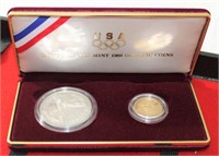 2 1988 Olympics coins, 1 silver, 1 $5 gold coin