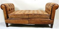 HARRISBURG BROWN LEATHER TUFTED ROLLED ARM SETTEE