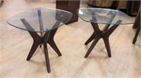 Pair of vintage MCM glass top end tables
