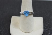 Sterling silver 2ct genuine blue topaz heart ring