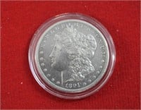 1891O Morgan silver dollar