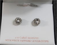 1.10ct genuine white sapphire & diamond earrings