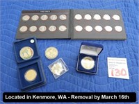 LOT, ASSORTED MEDALLIONS, TRIBUTE COIN (COPY), &