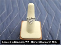 RING, WEDDING SET, 14K WG W/CLEAR STONES (TESTS