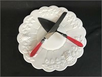 Lot Of White Platter With Cake Knife And Server