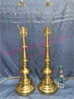 Pair of Stiffel brass candlestick lamps -29in tall