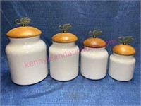 White canister set w/ wood lids