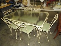 METAL BASE GLASS TOP PATIO TABLE & 6 CHAIRS